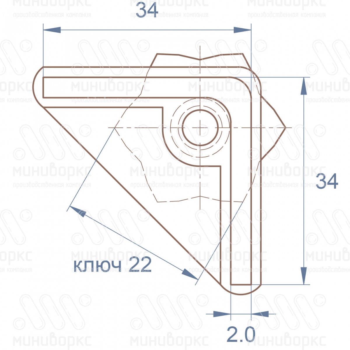 Опора регулируемая угловая 34x34 – U34-34M8.D22x60 | картинка 6